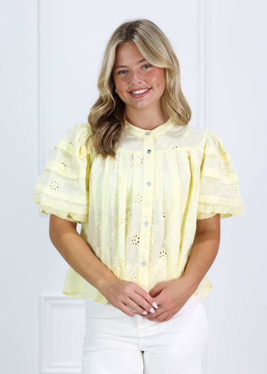 Eyelet Puff Sleeve Blouse Butter - Clothe Boutique