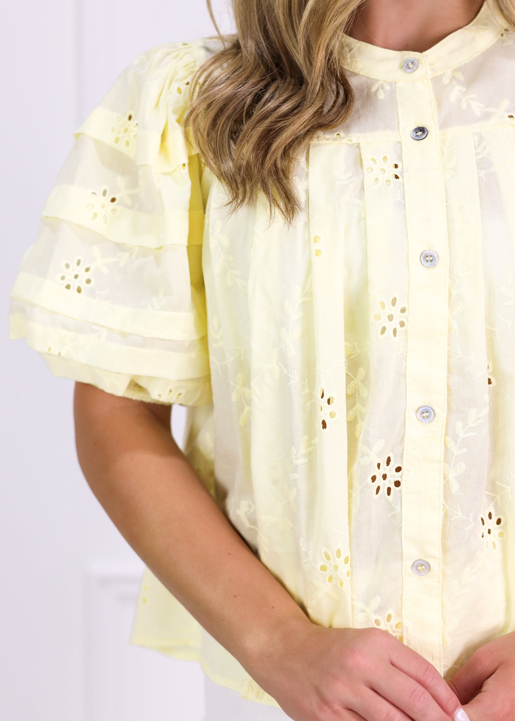 Eyelet Puff Sleeve Blouse Butter - Clothe Boutique