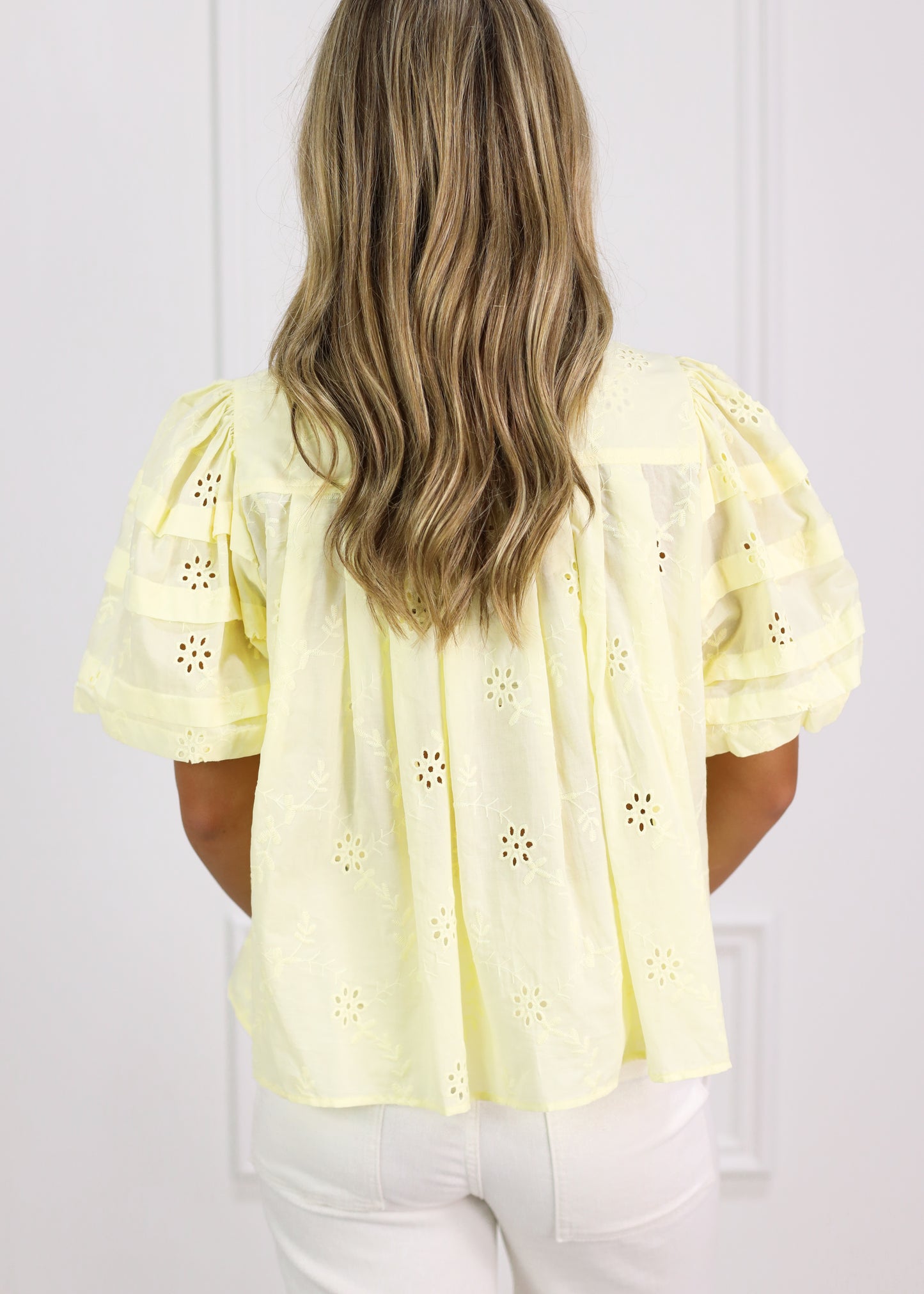 Eyelet Puff Sleeve Blouse Butter - Clothe Boutique