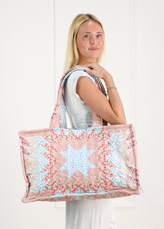 Adeline Rose Patchwork Quilted Tote Bag