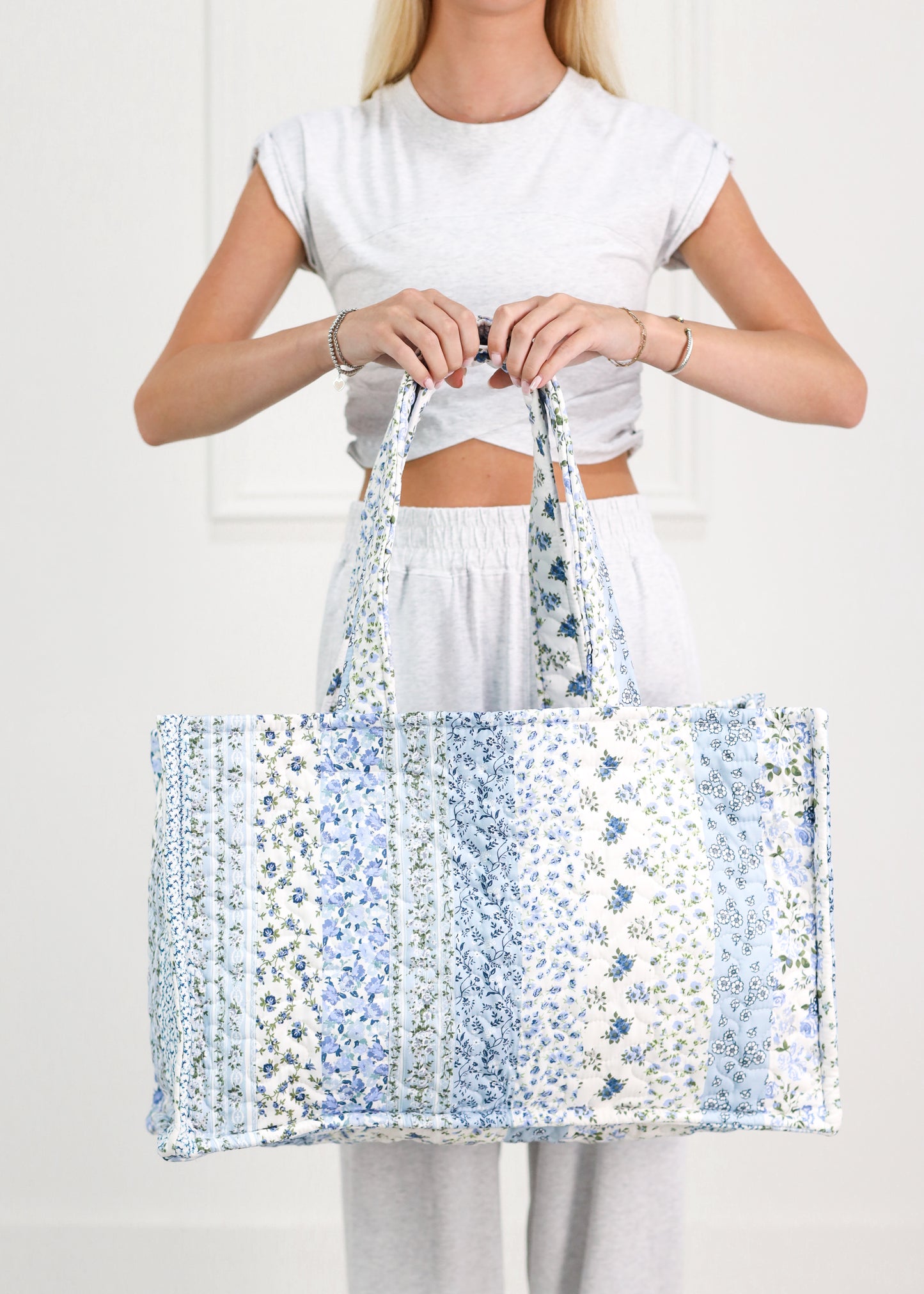 Blue Paige Patchwork Quilted Tote Bag