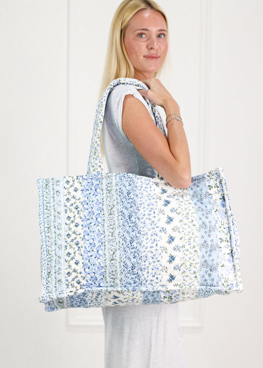 Blue Paige Patchwork Quilted Tote Bag