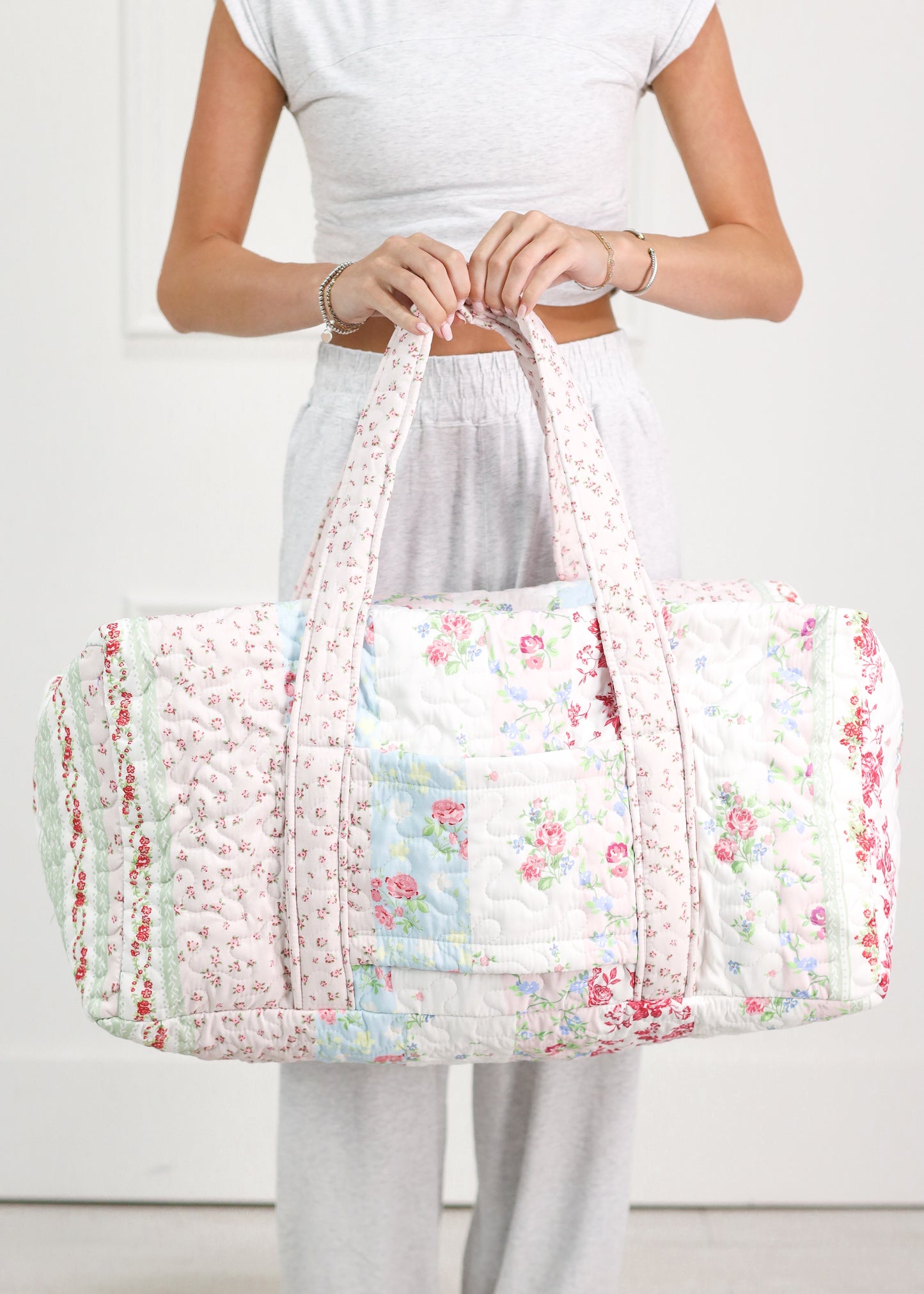 Patchwork Stripe Quilted Duffle Bag