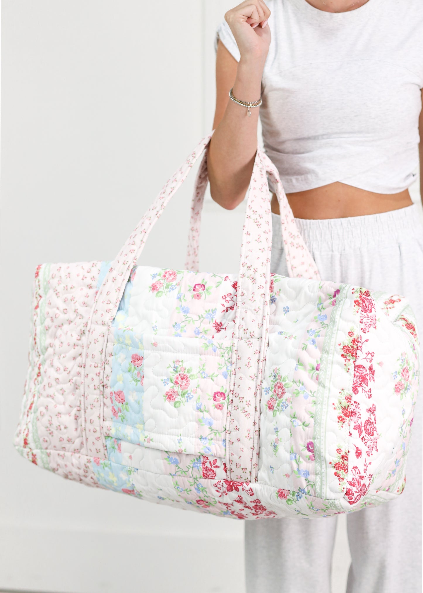 Patchwork Stripe Quilted Duffle Bag