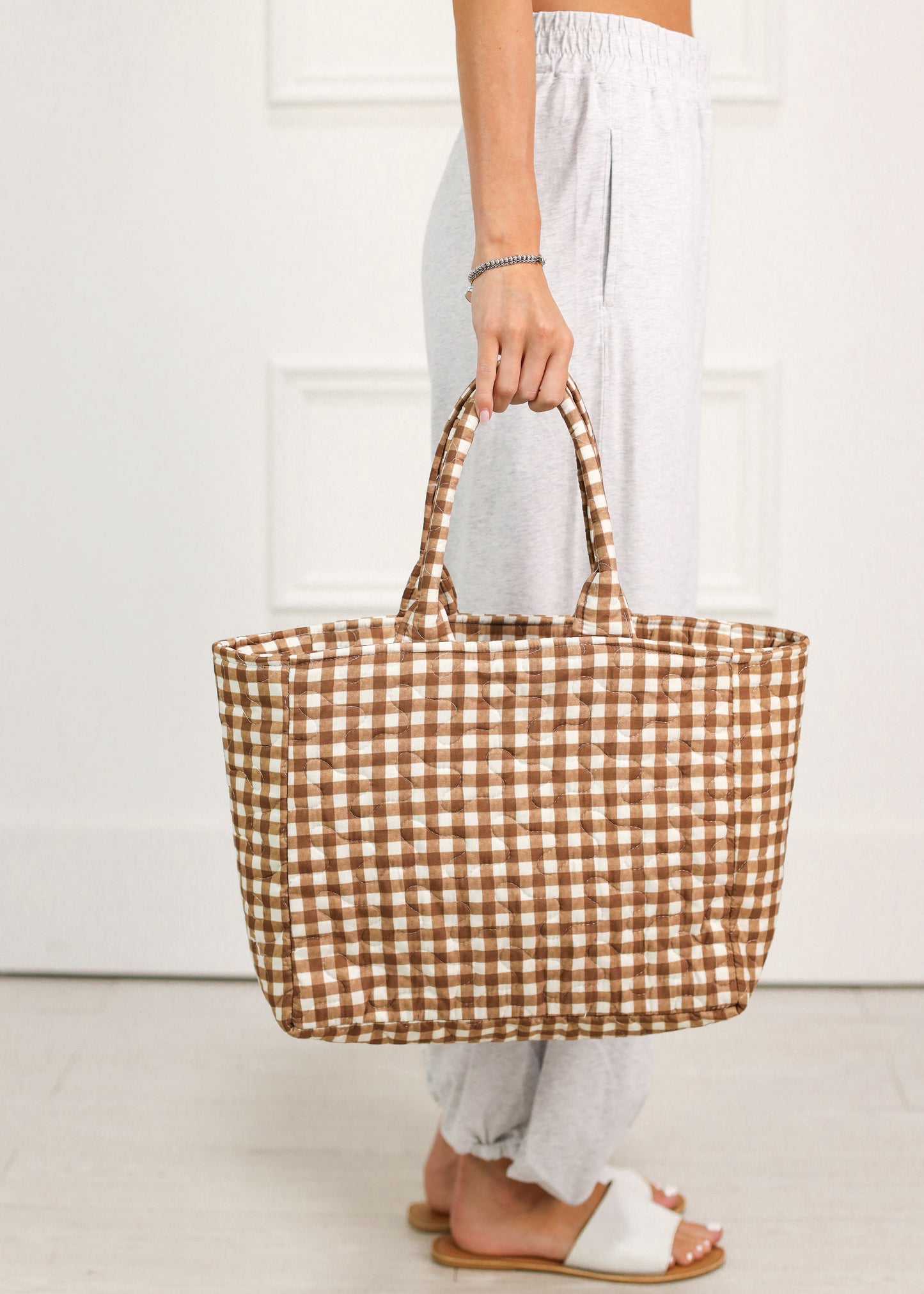 Brown Gingham Quilted Handbag