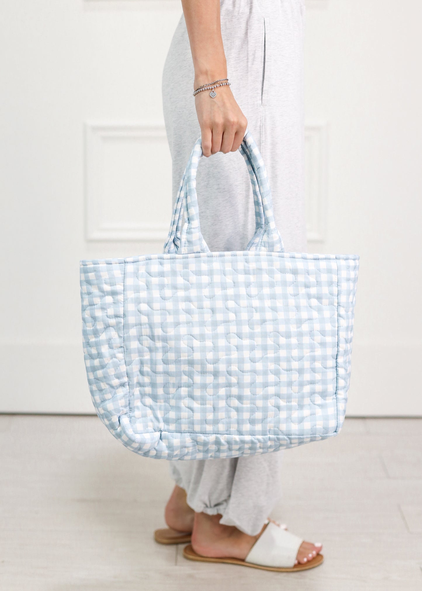 Blue Gingham Quilted Handbag