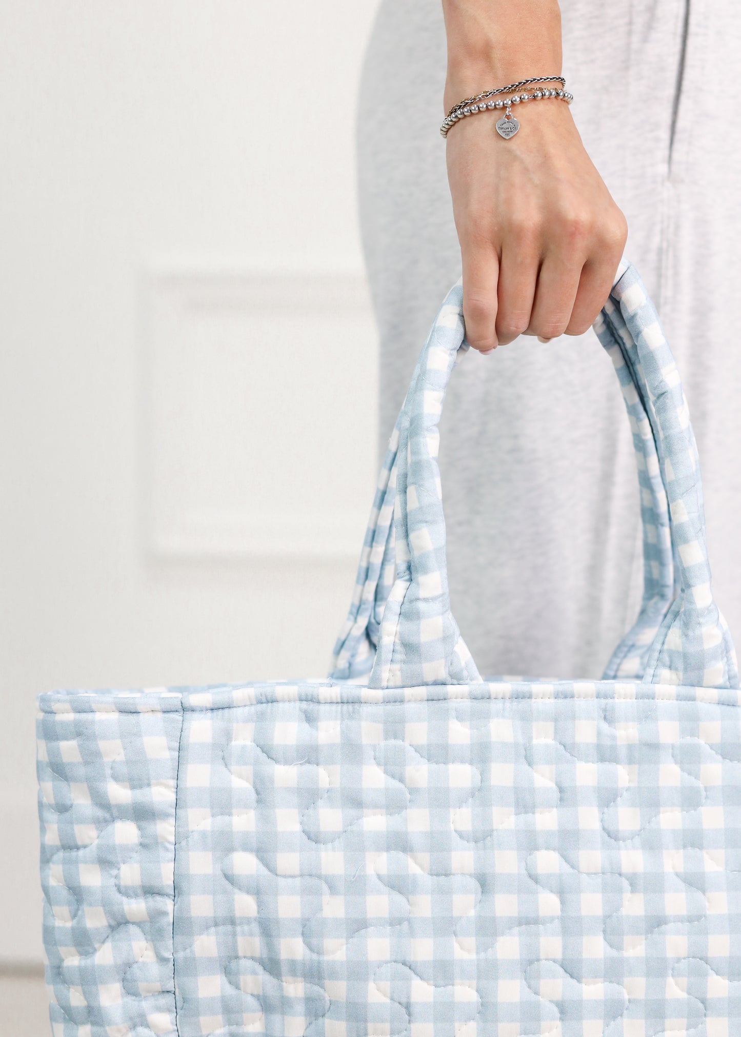 Blue Gingham Quilted Handbag