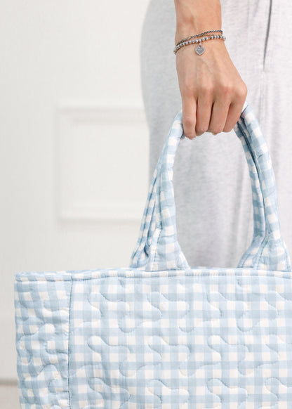 Blue Gingham Quilted Handbag