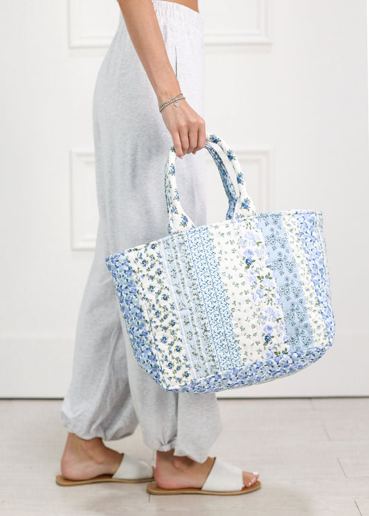 Paige Patchwork Blue Quilted Handbag