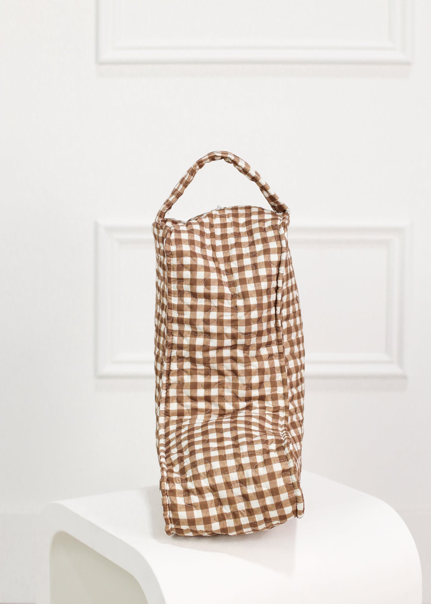 Brown Gingham Patchwork Quilted Boot Bag