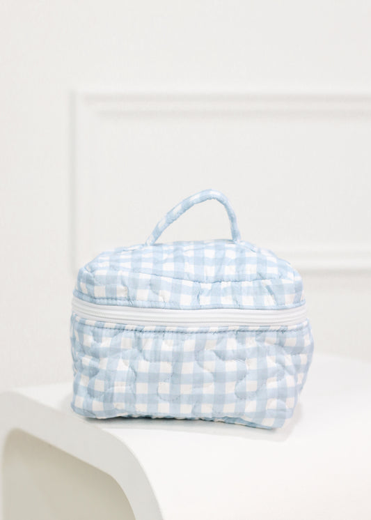 Blue Gingham Quilted Travel Case