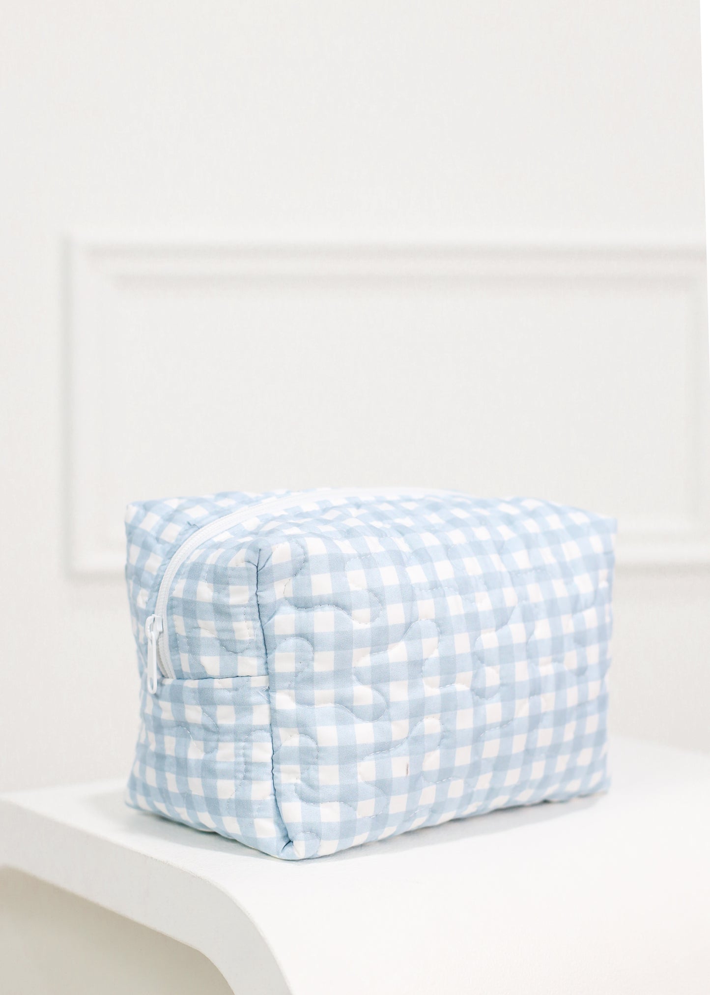 Blue Gingham Patchwork Quilted Makeup Bag L
