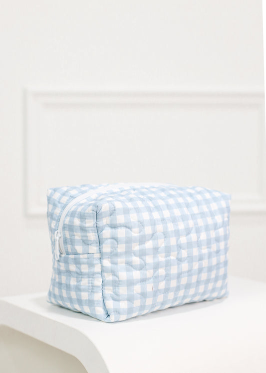 Blue Gingham Patchwork Quilted Makeup Bag L