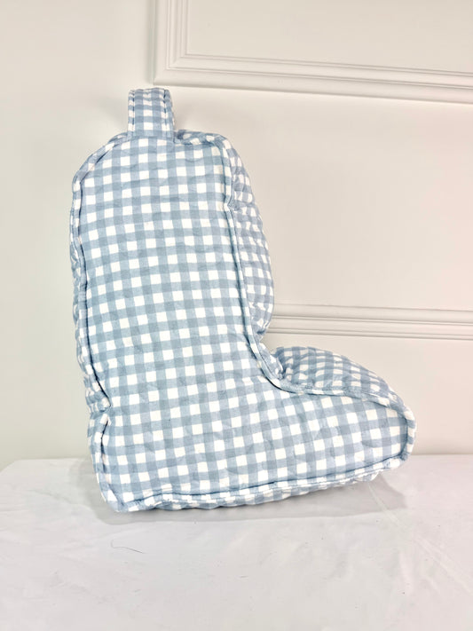 Blue Gingham Patchwork Quilted Boot Bag