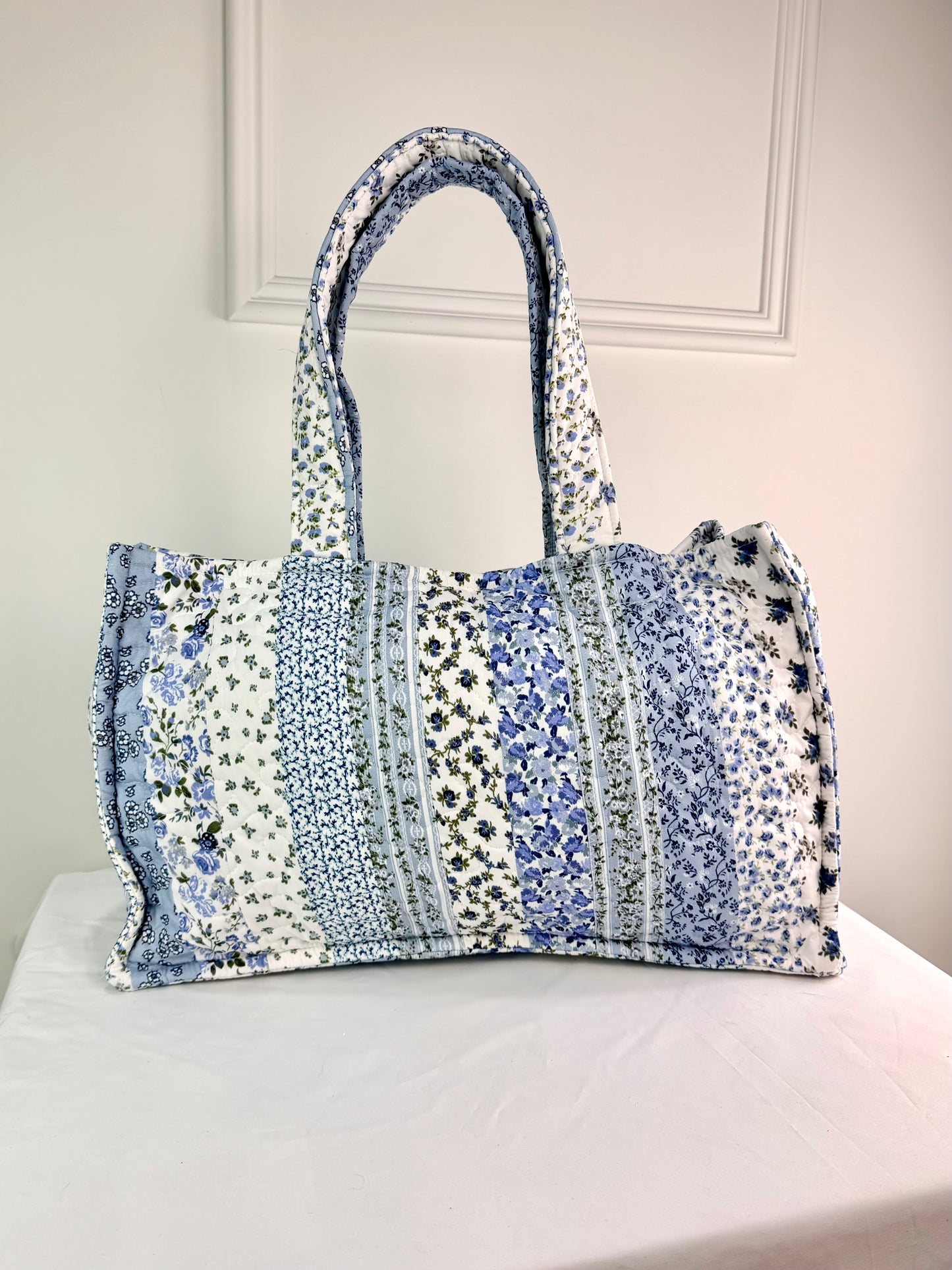 Blue Paige Patchwork Quilted Tote Bag