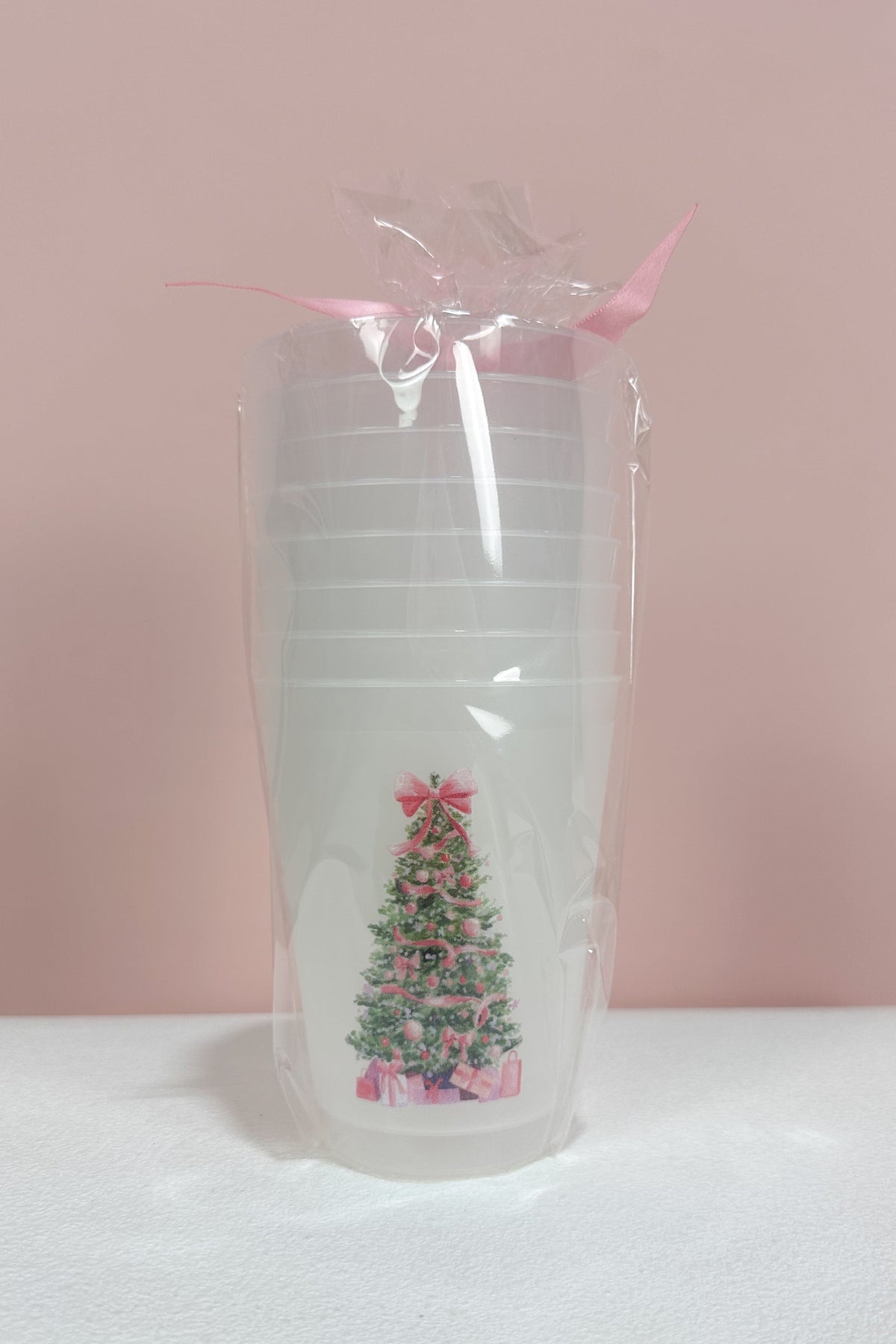 Pink Christmas Tree Frosted Cups