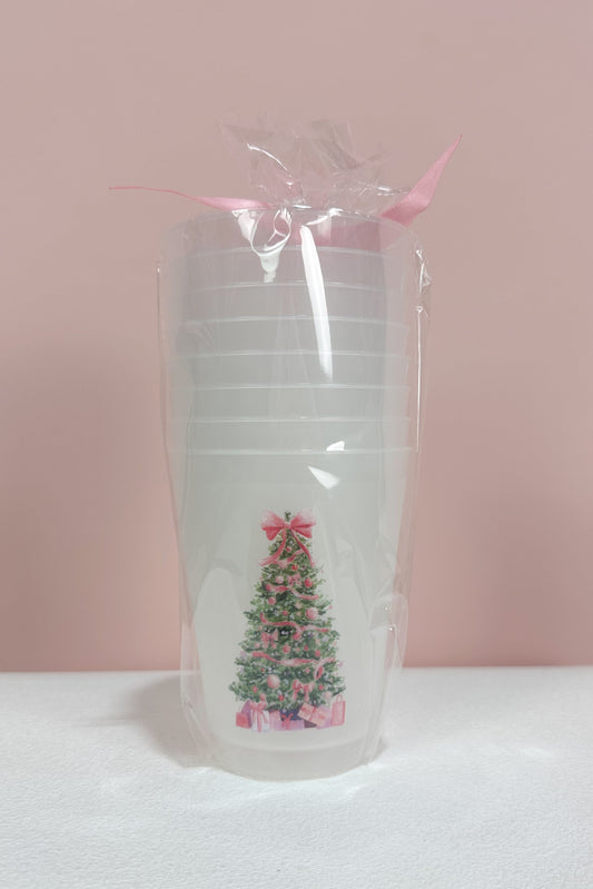 Pink Christmas Tree Frosted Cups