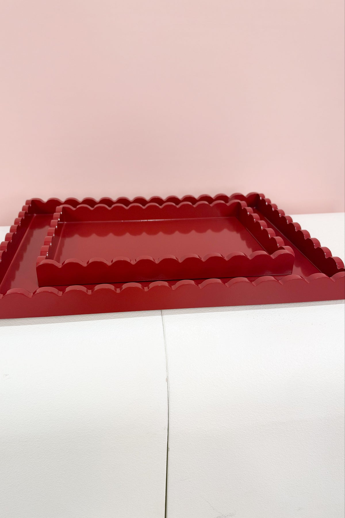 Red Scallop Tray Set of 2