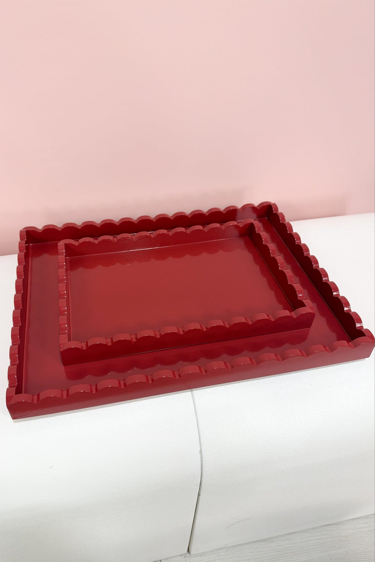 Red Scallop Tray Set of 2