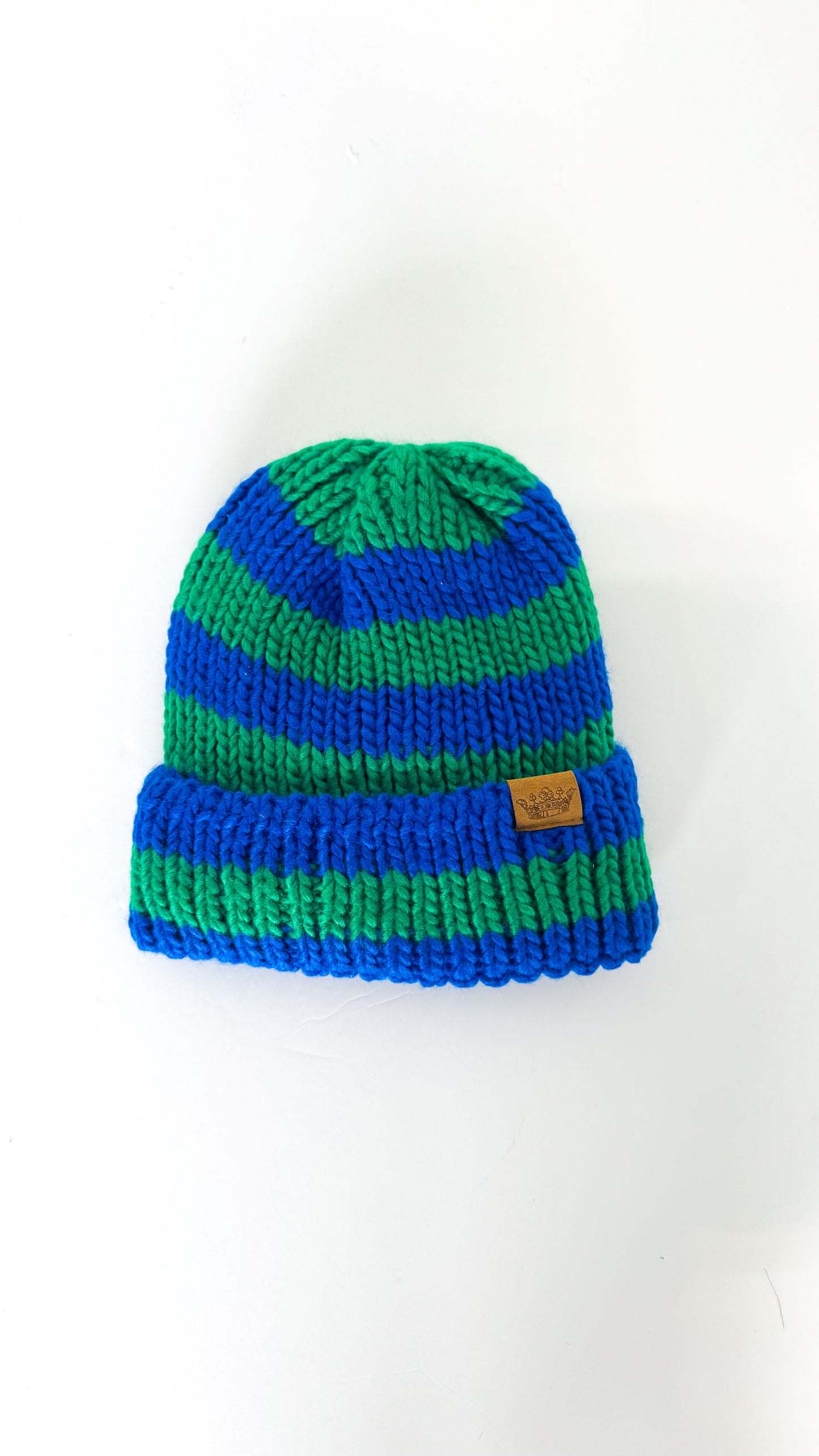 Blue/Green Striped Knit Beanie