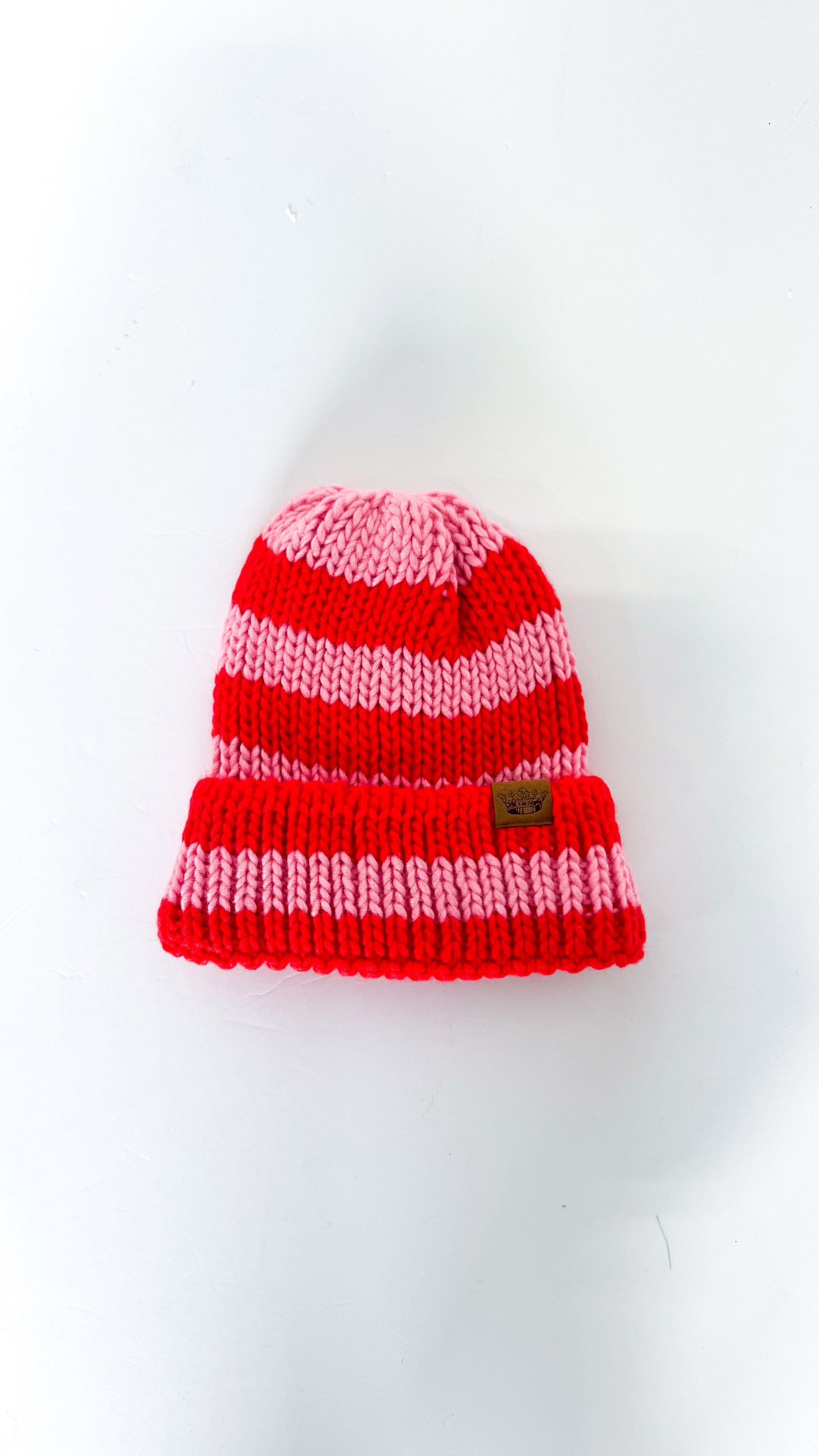 Red/Blush Striped Knit Beanie