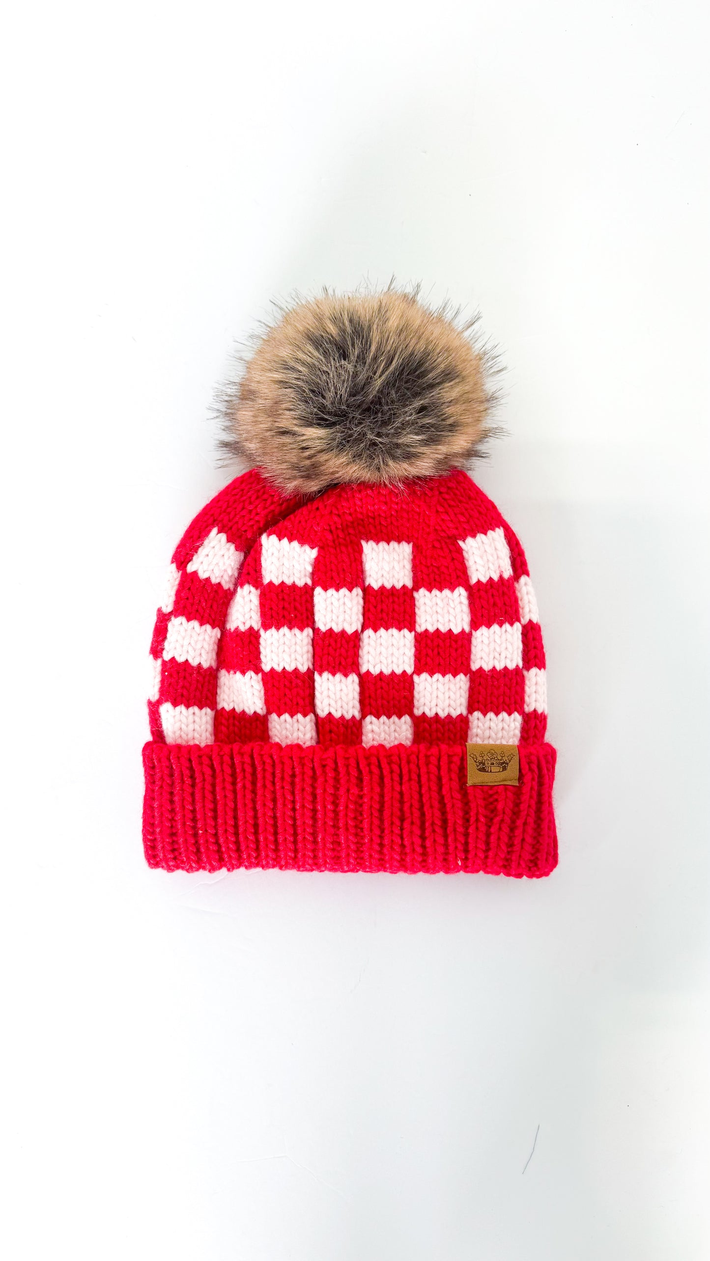 Red Checkered Pom Pom Beanie