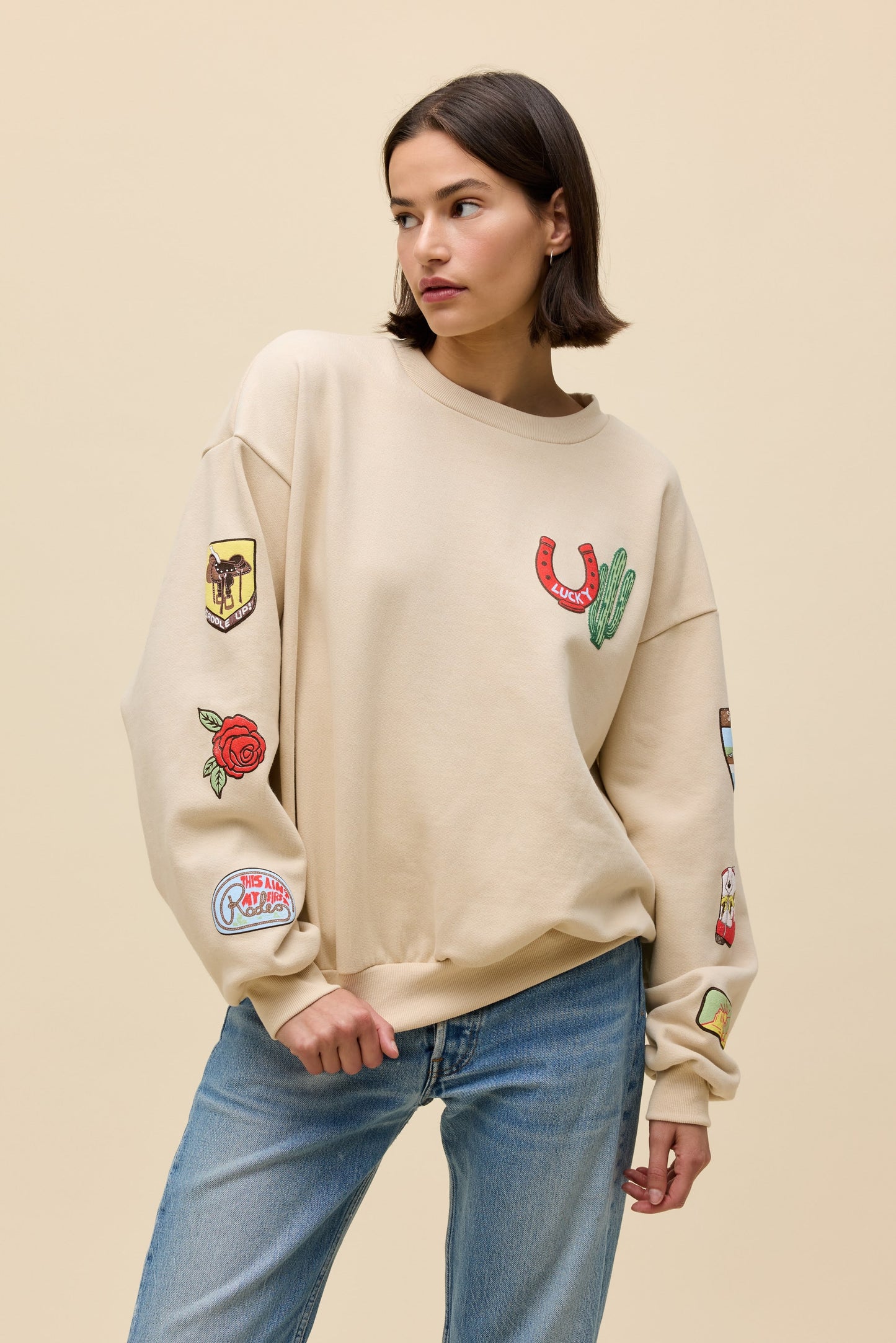 Western Patches Oversized Crewneck