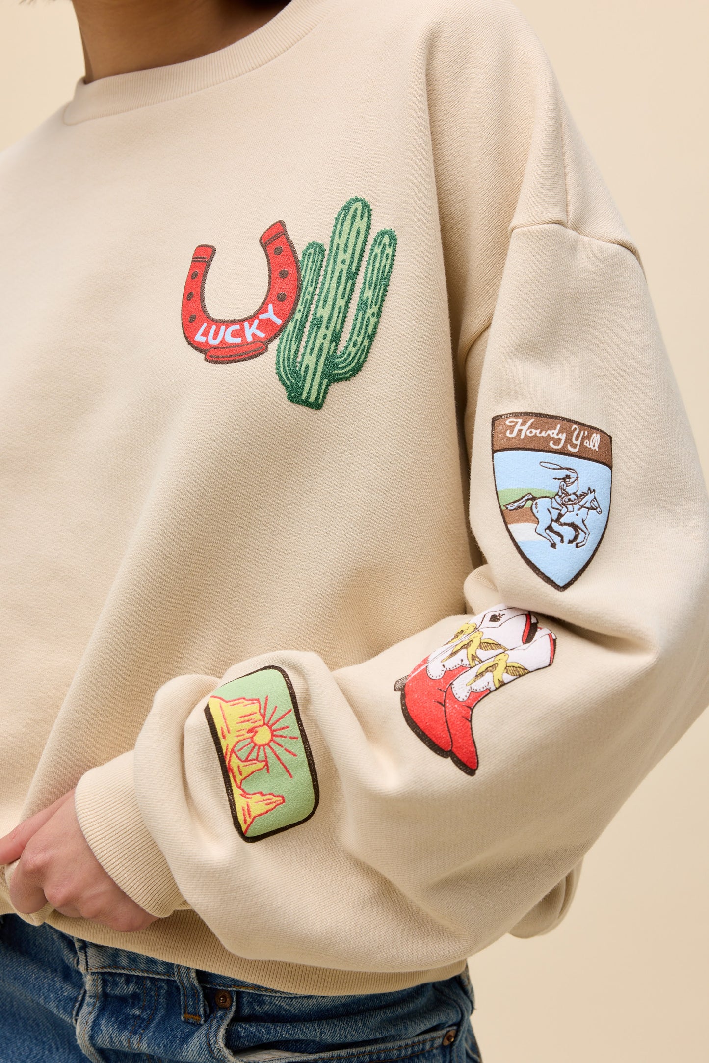 Western Patches Oversized Crewneck