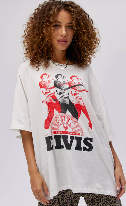 Elvis Repeat OS T-Shirt Vintage White