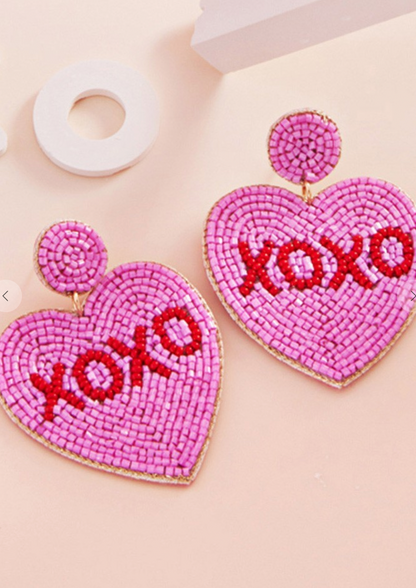 XOXO Heart Bead Earrings Pink