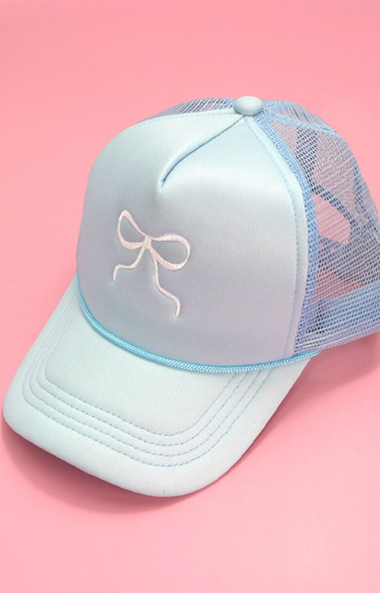Embroidered Bow Trucker Hat Blue