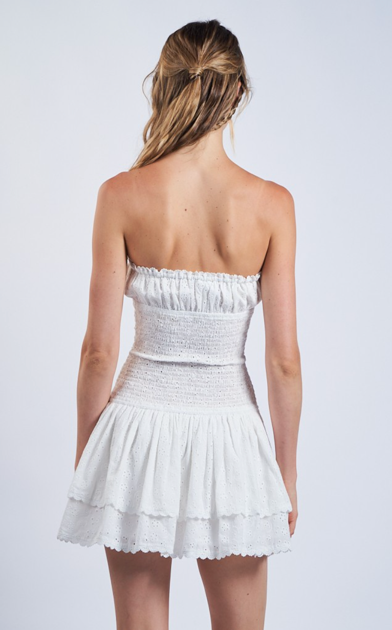 White Eyelet Smock Strapless Dress