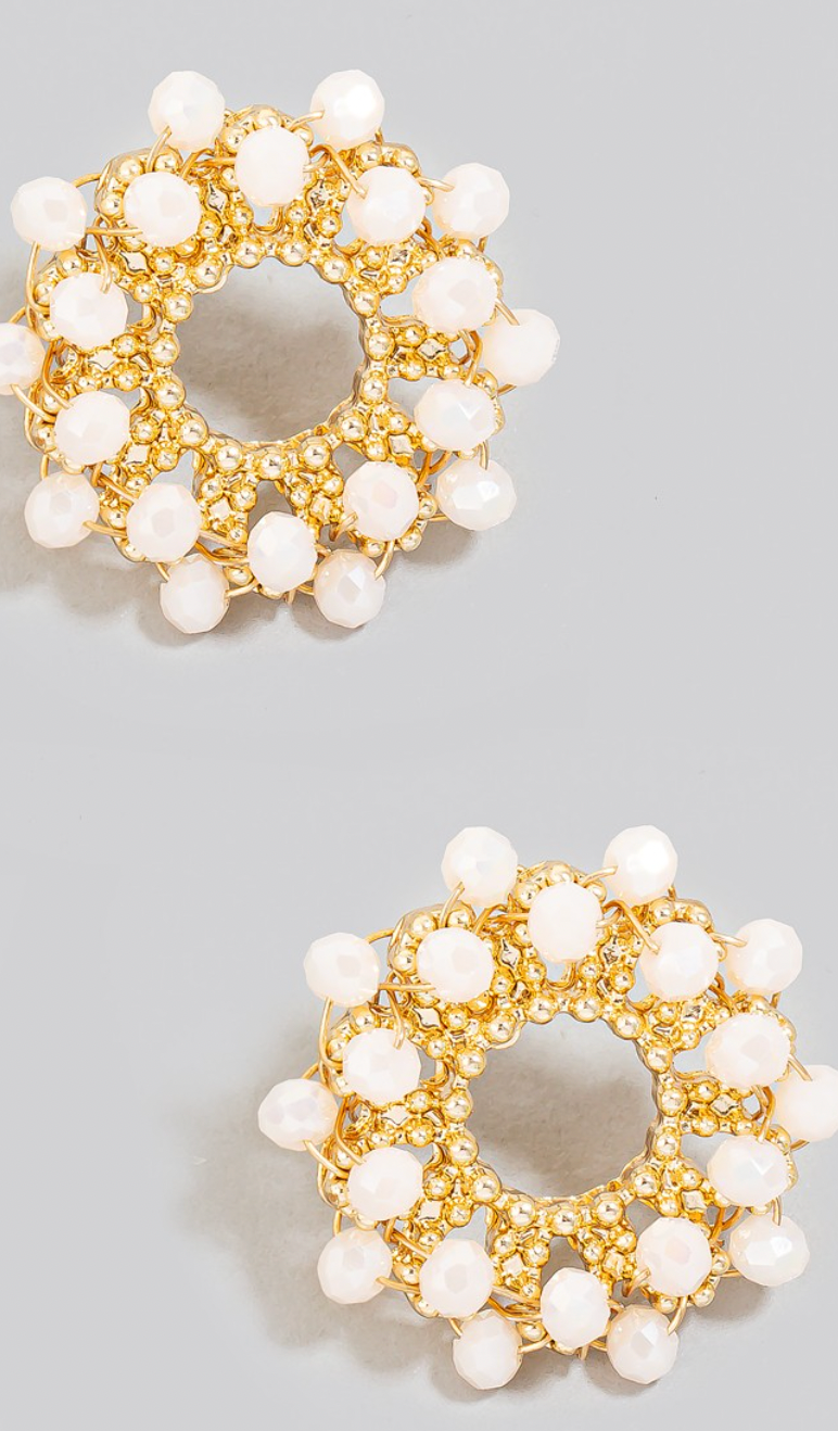 Cluster Beaded Studs Ivory