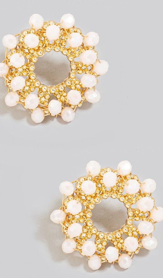 Cluster Beaded Studs Ivory