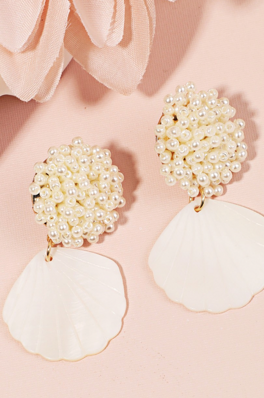 Pearl Pom Pom Shell Earrings