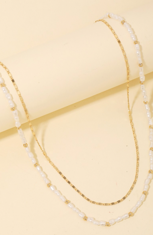 Layered Pearl Chain Necklace