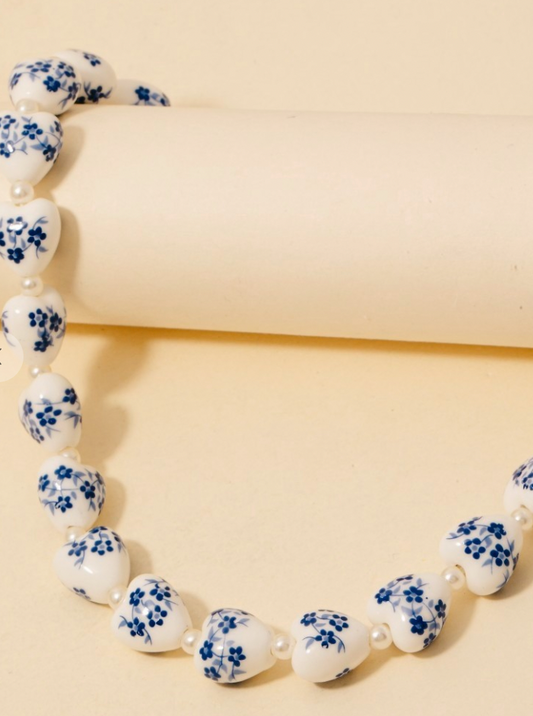 Heart Porcelain Bead Necklace