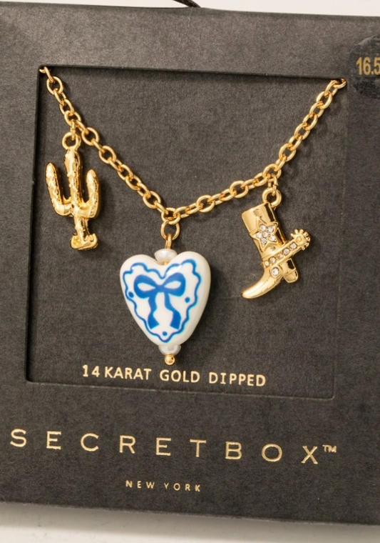 Boot & Ceramic Heart Necklace