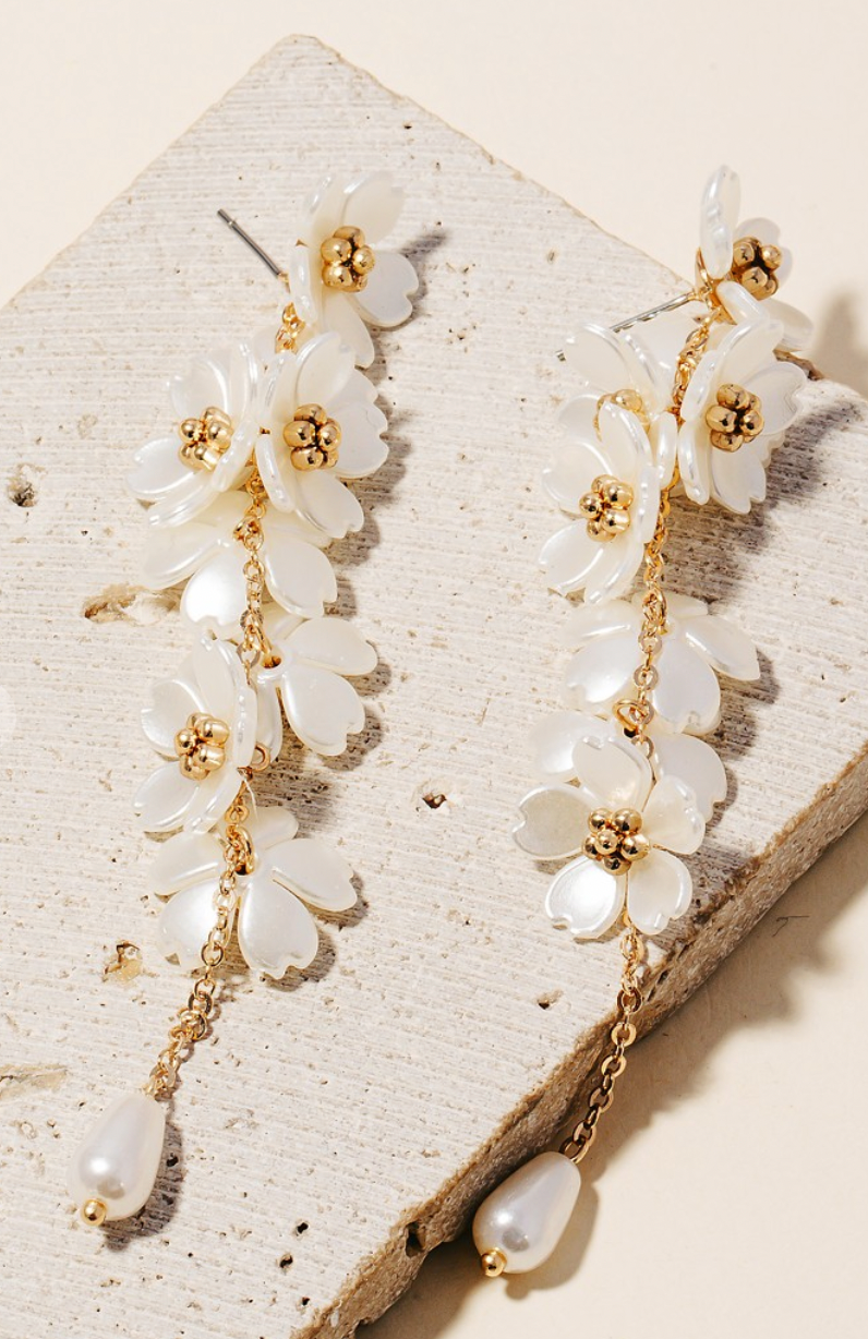 Flower Pearl Drop Earrings