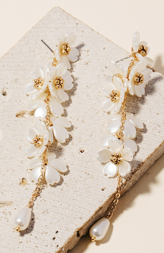 Flower Pearl Drop Earrings
