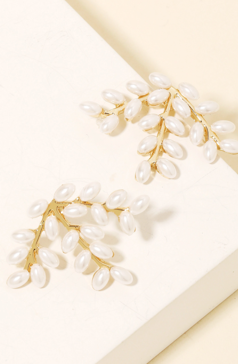 Pearl Leaf Post Earrings