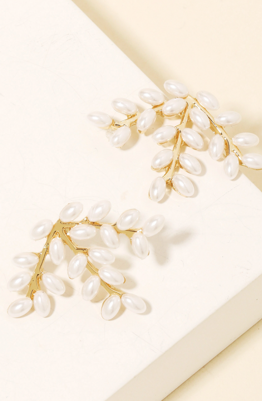 Pearl Leaf Post Earrings