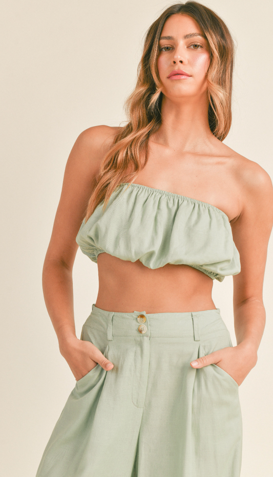 Jo Bubble Crop Top Sage