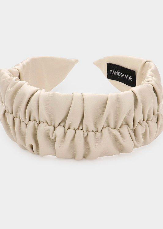 Ruched Leather Headband Ivory
