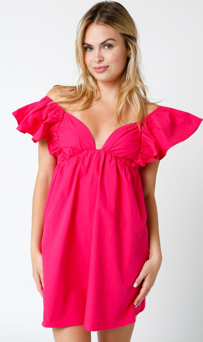 Andi V-neck Flutter Dress Pink