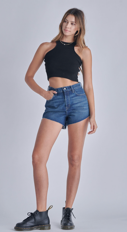 Dark Wash Step Hem Shorts