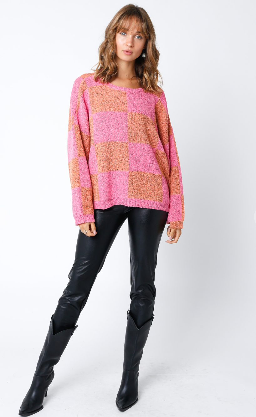 Layken Checker Sweater Pink