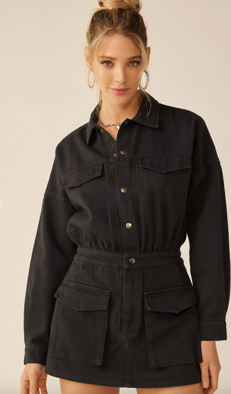 Collared Washed Black Romper