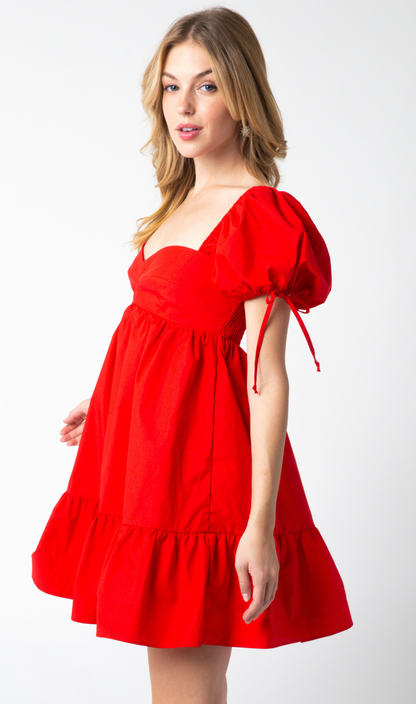 Solid Babydoll Dress Red