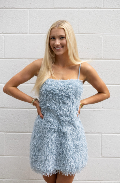 Ice Blue Fuzz Mini Dress